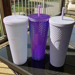 NWT Starbucks studded tumbler set, lilac, icy white, and purple unicorn.